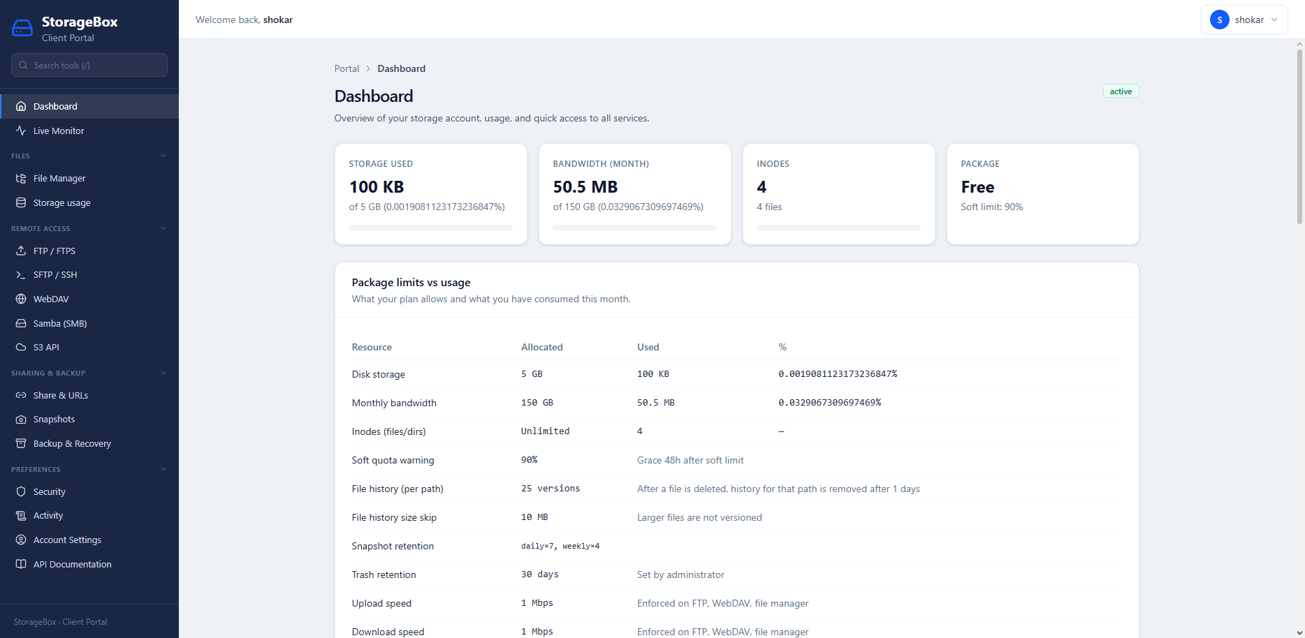 Storage Drive client dashboard