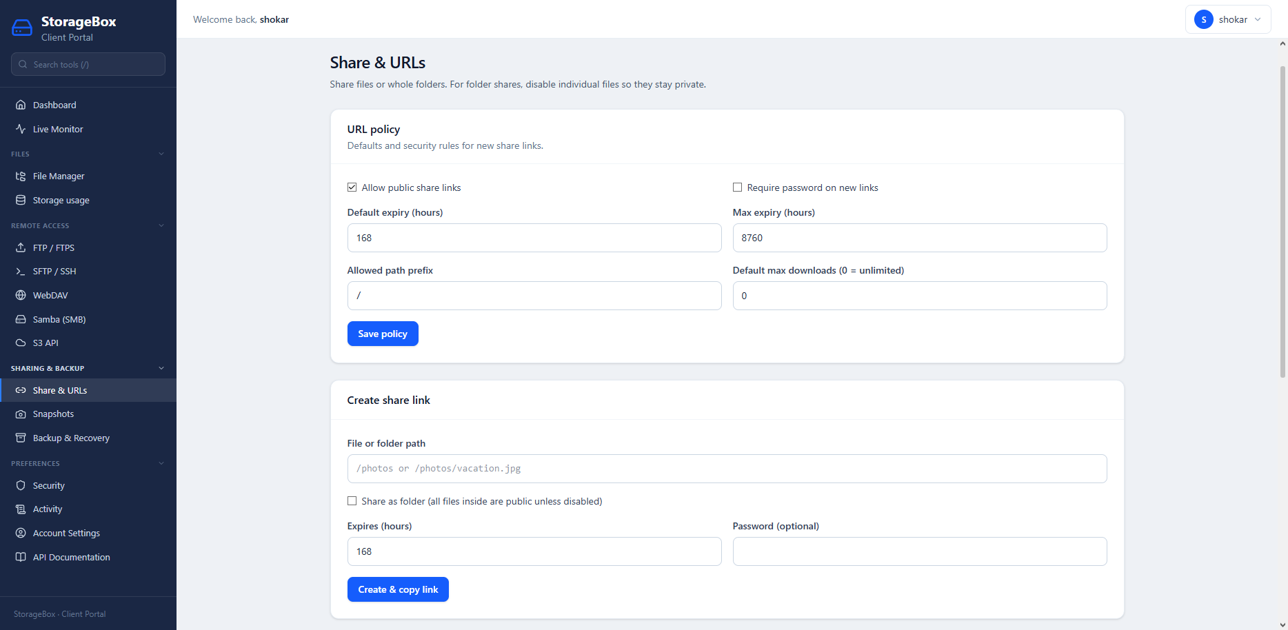 Share links and public URLs