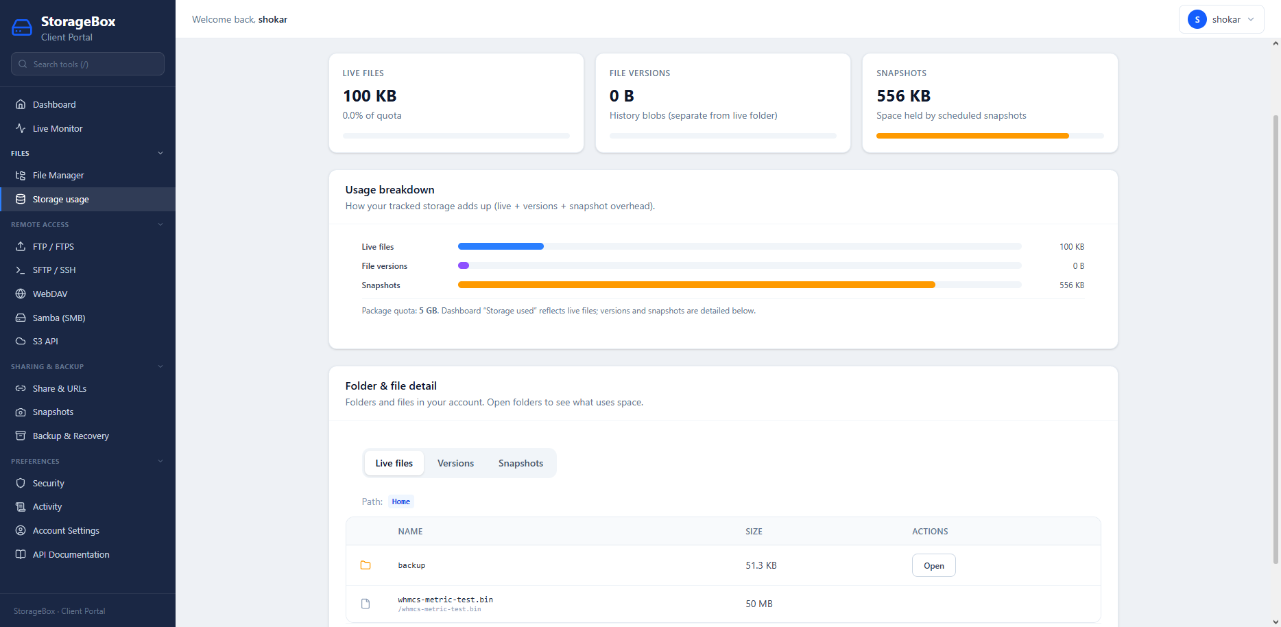 Storage usage and quotas