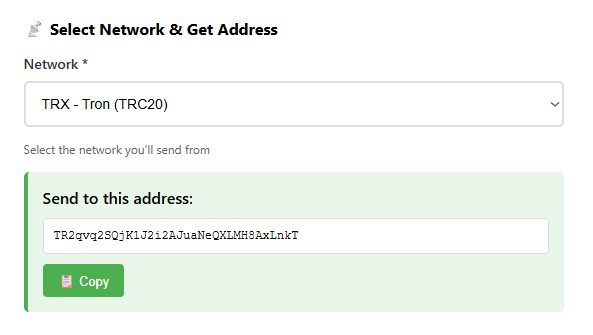 WHMCS Binance Payment Gateway Deposit Address Display Screenshot