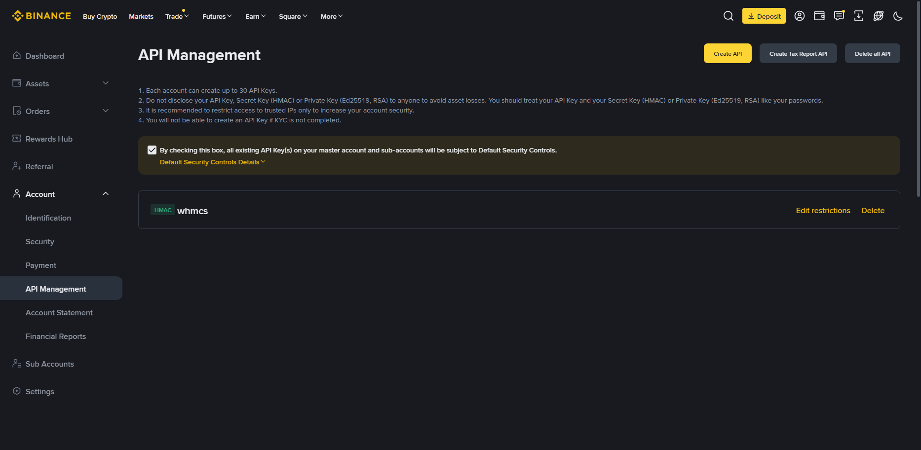 WHMCS Binance Payment Gateway API Integration Screenshot
