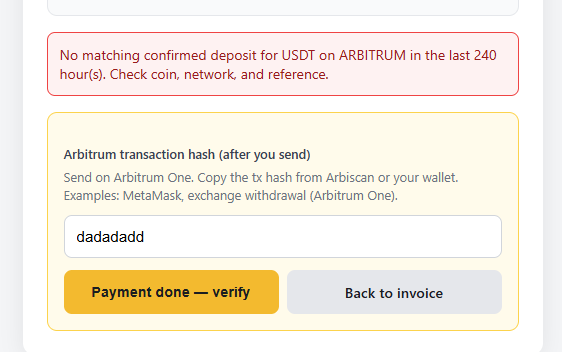 Invalid payment rejection