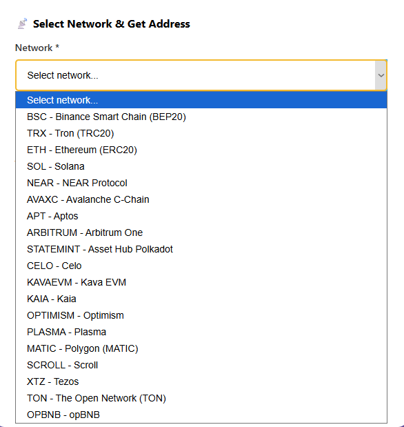 WHMCS Binance Payment Gateway Network Selection Screenshot