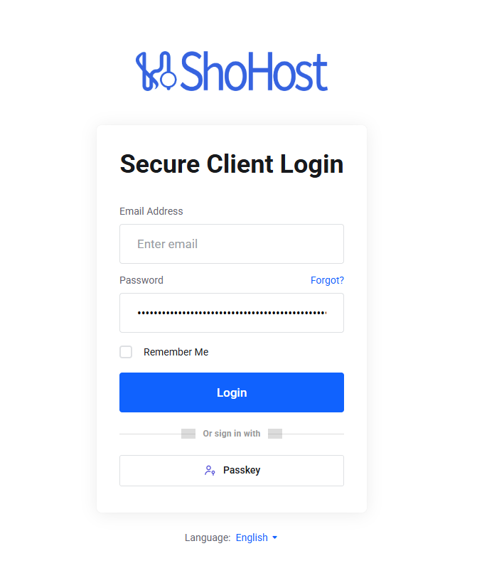 WHMCS client login with passkey button