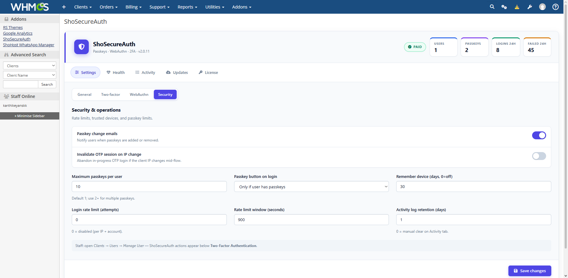 ShoSecureAuth security limits and rate controls