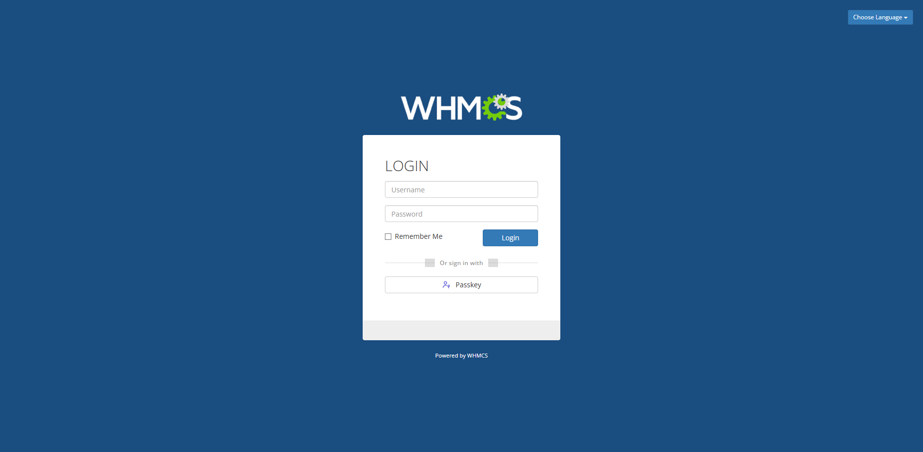 WHMCS admin login with passkey button