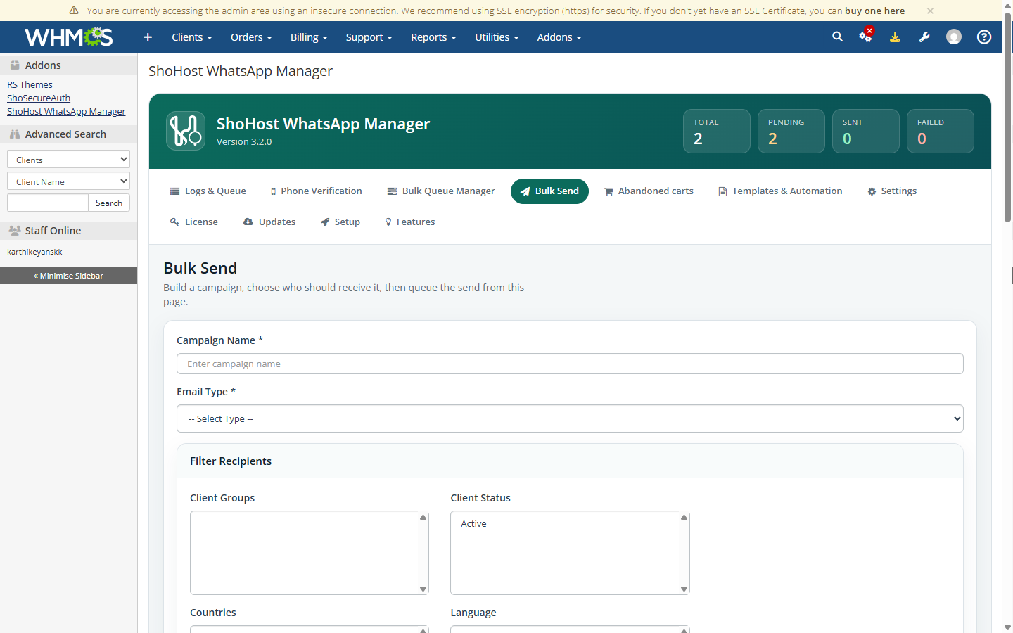 Bulk Send campaign builder and recipient filters