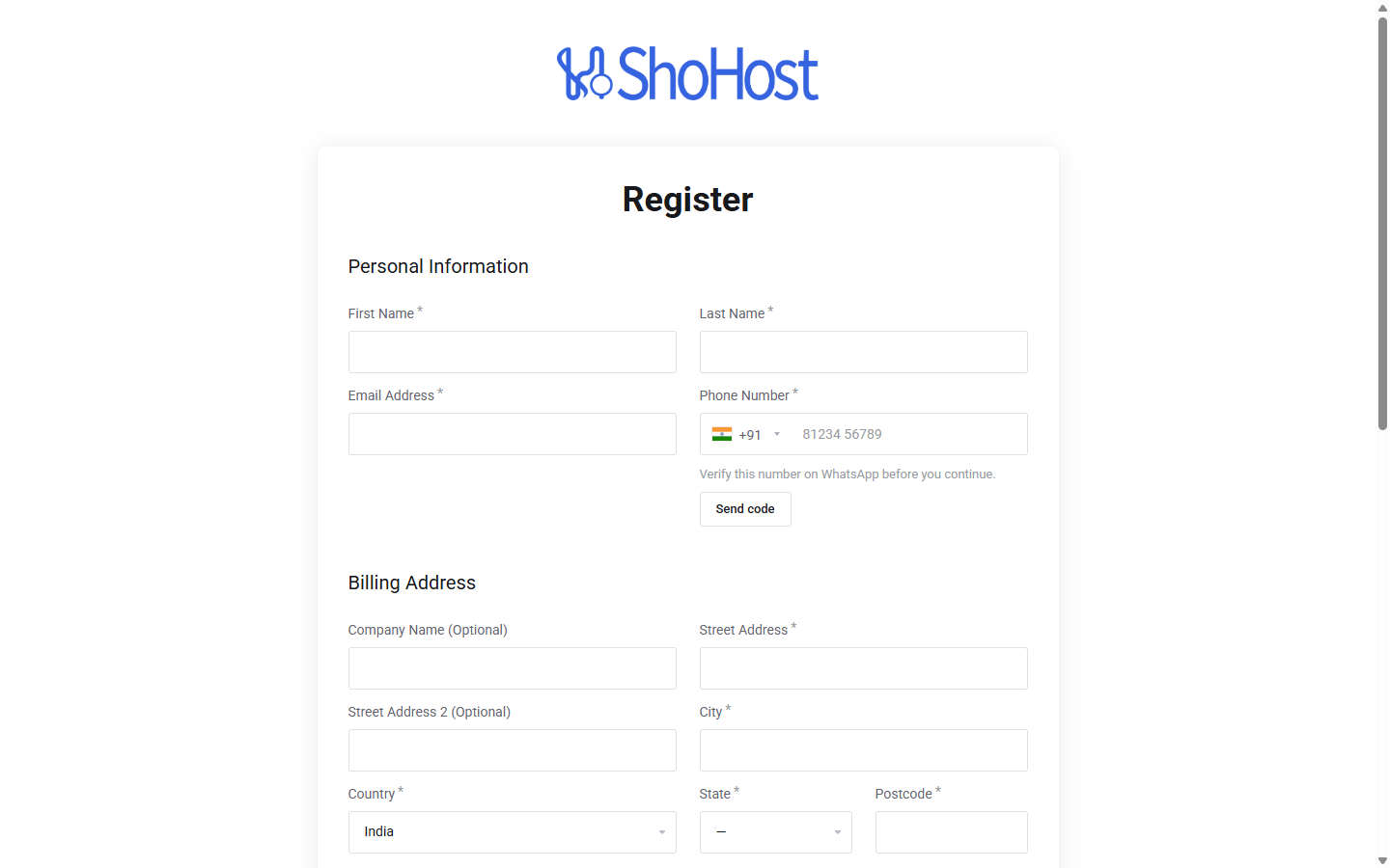 Guest register.php with inline WhatsApp verify prompt and Register disabled