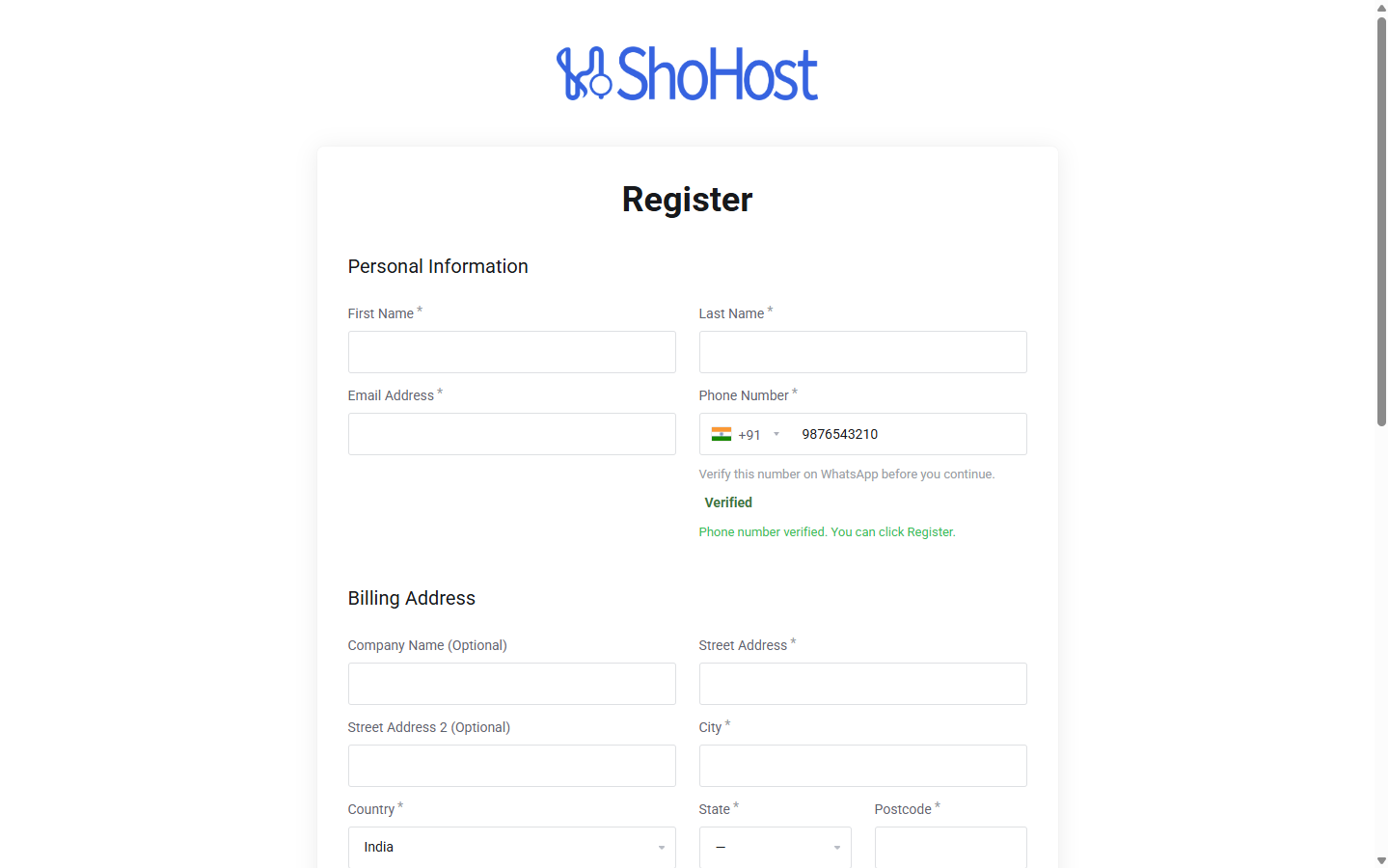 Guest register.php after WhatsApp OTP verified with Register enabled
